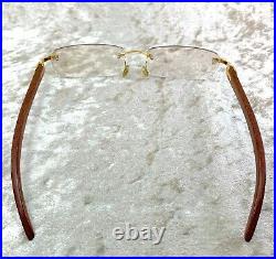 Cartier Eyewear Eyeglasses Rimless Bubinga Wood Frame 2C Decor Gold 140B-18