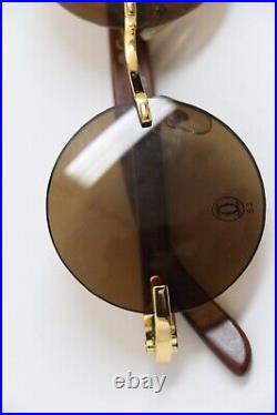 Cartier Rimless Men's Round Sunglasses Wood Arms/Gold Paris 140 France 81339125