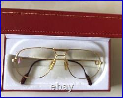 Cartier Vintage Eyeglasses 59? 14 140 Gold Frame Clear Brown Lens with box
