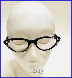 Cat Eye Glasses Frame Black Rhinestones Pearls Fay France Eyeglasses Vintage
