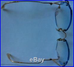 EROS 22K Gold eyeglasses frames blue lenses vintage mod regency MADE IN FRANCE