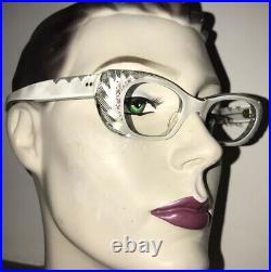Frame France Vintage 60s Pearl White Rhinestone Cat Eye Glasses Unused NOS Carve