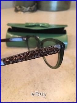 Francis Klein Eye Glasses BETTY N19 N07 Green Cat-Eye With Rhinestone Corners