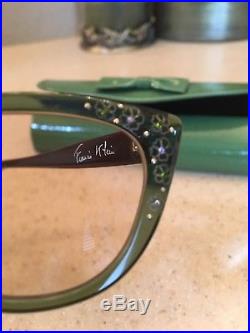 Francis Klein Eye Glasses BETTY N19 N07 Green Cat-Eye With Rhinestone Corners
