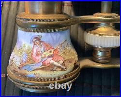 French OPERA GLASSES Antique Enamel Mother Of Pearl Courting Scene Circa 1900