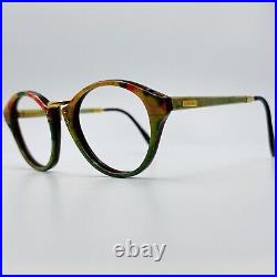 Gold And Wood eyeglasses Ladies Round Colourful Braun Real Vintage Mod. 413 New