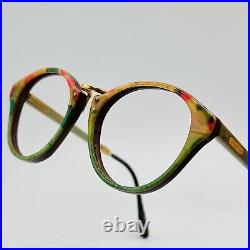 Gold And Wood eyeglasses Ladies Round Colourful Braun Real Vintage Mod. 413 New