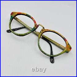 Gold And Wood eyeglasses Ladies Round Colourful Braun Real Vintage Mod. 413 New