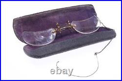 Lux Antique Pinch, Pince Nez Reading Nose Glasses Gold Marked App. +2 Diopter