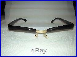 Men's Vintage c. 1960 Amor browline eyeglasses frame, semi rimless, Black & gold
