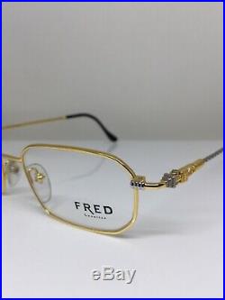 New Vintage FRED Lunettes Jersey Eyeglasses C. Bicolore Gold Made in France 51mm
