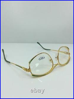 New Vintage FRED Lunettes Paris Eyeglasses Joyau C. Gold with Green 55-18mm France