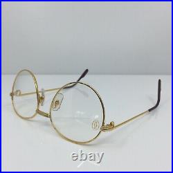 New Vintage Louis Cartier Round Eyeglasses 18K Gold Plated 1980s 55-18mm France