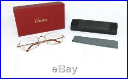 Nos Vintage Eyeglasses Cartier Deimos Gold Silver Tortoise Square Frame Wood