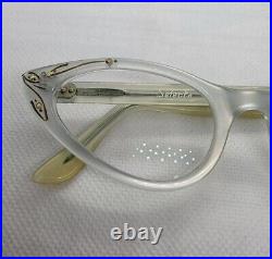 SELECTA 1950's Cat Eye Rhinestone Pearl Blue Green Vintage Eyeglasses Frame