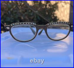 SELECTA Frame France Cat Eye Glasses Rhinestone Vintage Eyeglass Brown 44-22