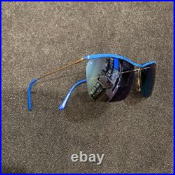True Vintage NOS Bright COLOR FRANCE BLUE Mirror Rimless Sunglasses 90s 00s Y2K