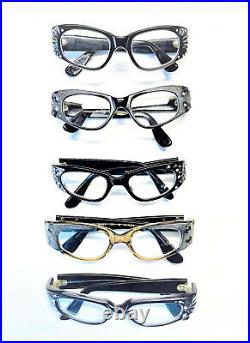 VINTAGE 50s-60s RARE Rhinestone Eye Glasses LOT OF 5 Made In France SEE DETAILS