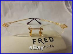 VINTAGE FRED ISLANDE Rimless Eyeglasses GOLD Frames Great Con! With Box France