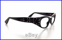 VTG 50s 60s Rockabilly NOS French Cat Eye Eyeglasses Carved Rhinestones France