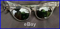 VTG FRENCH Frame Sunglasses Black & Aurora Borealis Cat Eye Pointy Frames 1950s