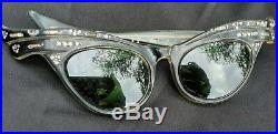 VTG FRENCH Frame Sunglasses Black & Aurora Borealis Cat Eye Pointy Frames 1950s