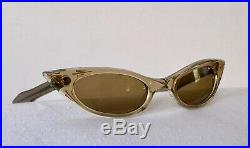 VTG FRENCH Sunglasses NEW Cat Eye POINTY Frames Eyeglasses 1950s Brown Gold NOS