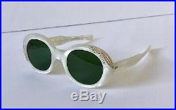 VTG FRENCH Sunglasses White JEWELED NEW Rhinestones Frames Eyeglasses 1950s NOS