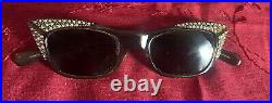 VTG Raybert Exotique Black Rhinestone Cat eye Frame Glasses (France) c 1950s60s