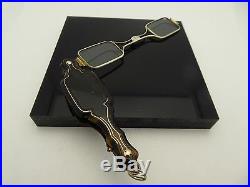 Victorian Lorgnette French Faux Tortoise Shell Sterling Folding Opera Glasses