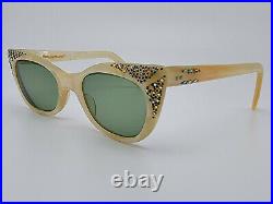 Vintage 1950s Cat Eye Rhinestone Pearl White Eyeglasses Frame France RARE