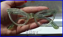 Vintage 1950s blue cat eye glasses with rhinstones/ Made in france