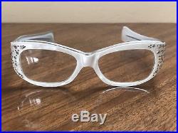 Vintage 1950s cat eye rhinestone eye glasses France pin up rockabilly white