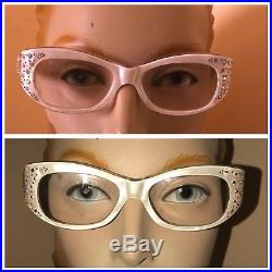 Vintage 1950s cat eye rhinestone eye glasses France pin up rockabilly white