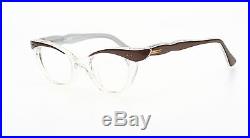 Vintage 1950s cateye eyeglasses Selecta Bijou mink white on crystal 44-20mm 1-2