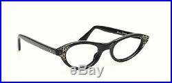 Vintage 1950s cateye eyeglasses Selecta, Mod. Nanette with Strass in black
