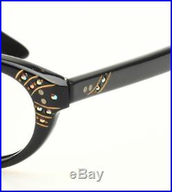 Vintage 1950s cateye eyeglasses Selecta, Mod. Nanette with Strass in black
