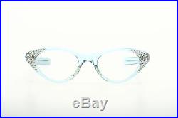 Vintage 1950s cateye eyeglasses Selecta crystal blue strass decor 44-22mm EG 1-2