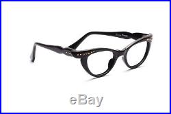 Vintage 1950s pointy cat eye eyeglasses Selecta Bijou Decor black 44-22mm #EG22