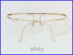 Vintage 1980s Logo Semi Rimless Designer Eyeglasses Gold & Faux White Bamboo