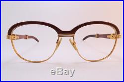 Vintage 24K gold filled eyeglasses frames Cartier Paris ©1990 Wood 54-17 130b