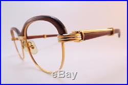 Vintage 24K gold filled eyeglasses frames Cartier Paris ©1990 Wood 54-17 130b