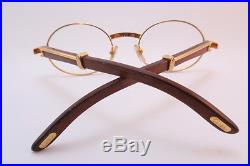 Vintage 24K gold filled eyeglasses frames Cartier Paris wooden arms 53-22 140