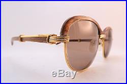 Vintage 24K gold filled eyeglasses frames Cartier Paris wooden arms 56-19 135