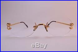 Vintage 24K gold filled eyeglasses frames withcase Cartier Paris rimless 20-135