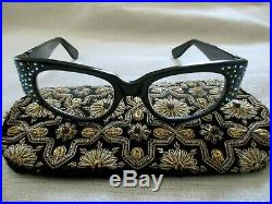 Vintage 50's Rhinestone Swank France Cateye Eyeglass Frame Black Oohlala