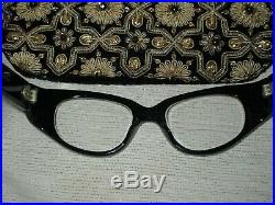 Vintage 50's Rhinestone Swank France Cateye Eyeglass Frame Black Oohlala