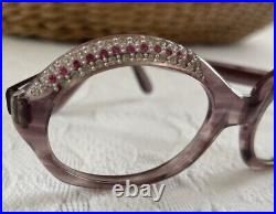 Vintage 50s 60s Purple Rhinestone Eyeglass Frames Martine Deluxe by Kono France