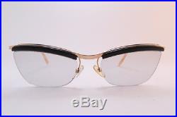 Vintage 50s AMOR gold filled eyeglasses frames black brow detail France