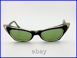 Vintage 50s Black French Cat Eye Eyeglasses Sunglasses France with Rhinestones